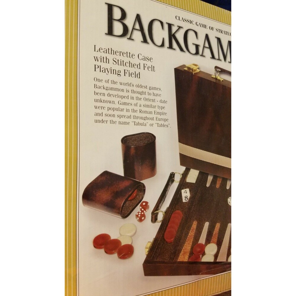 New Sealed Backgammon Game of Strategy Leatherette Case Stitched Felt Field